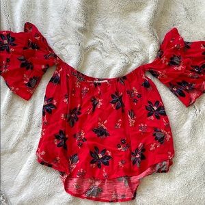 Off the shoulder red blouse SO CUTE